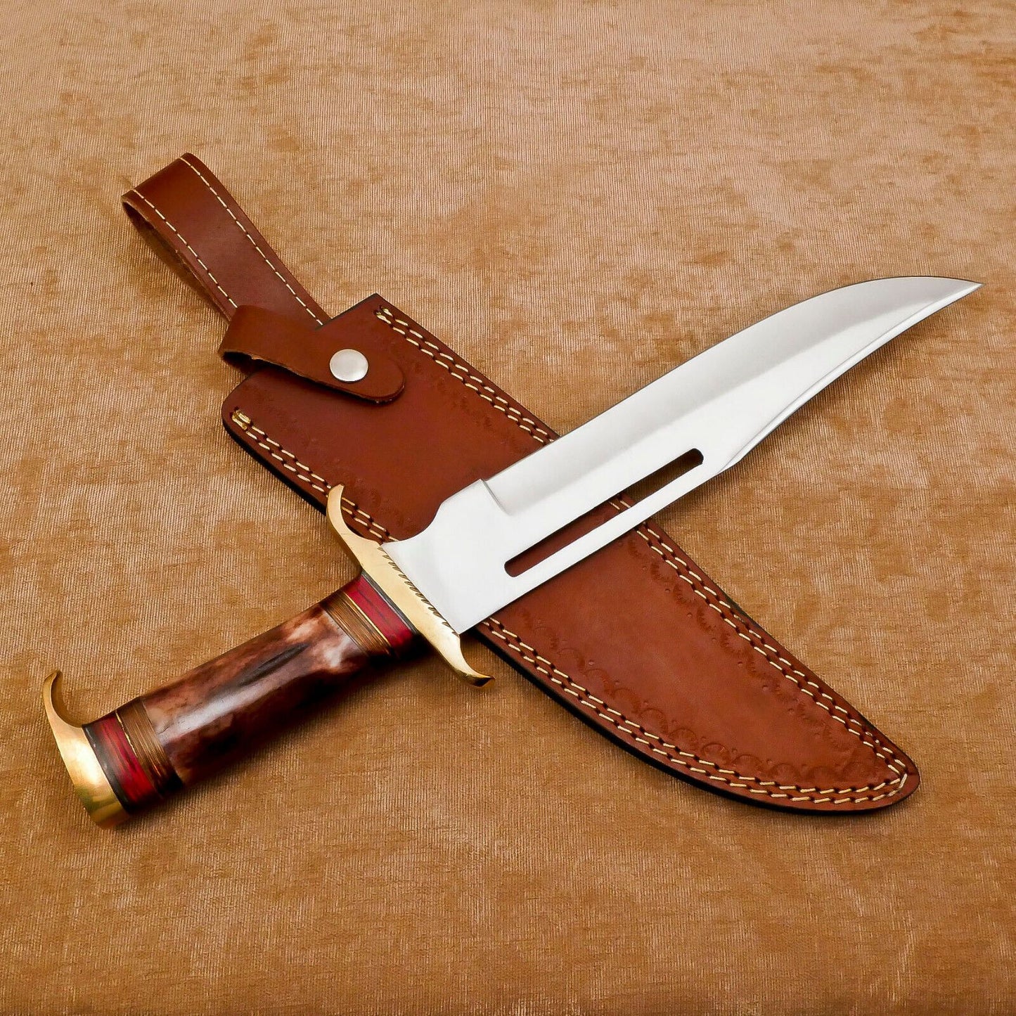 Handmade D2 Steel 12-Inch Clip Point Fixed Blade Bowie Hunting Knife with Sheath