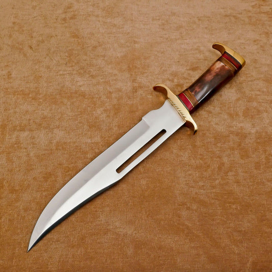 Handmade D2 Steel 12-Inch Clip Point Fixed Blade Bowie Hunting Knife with Sheath