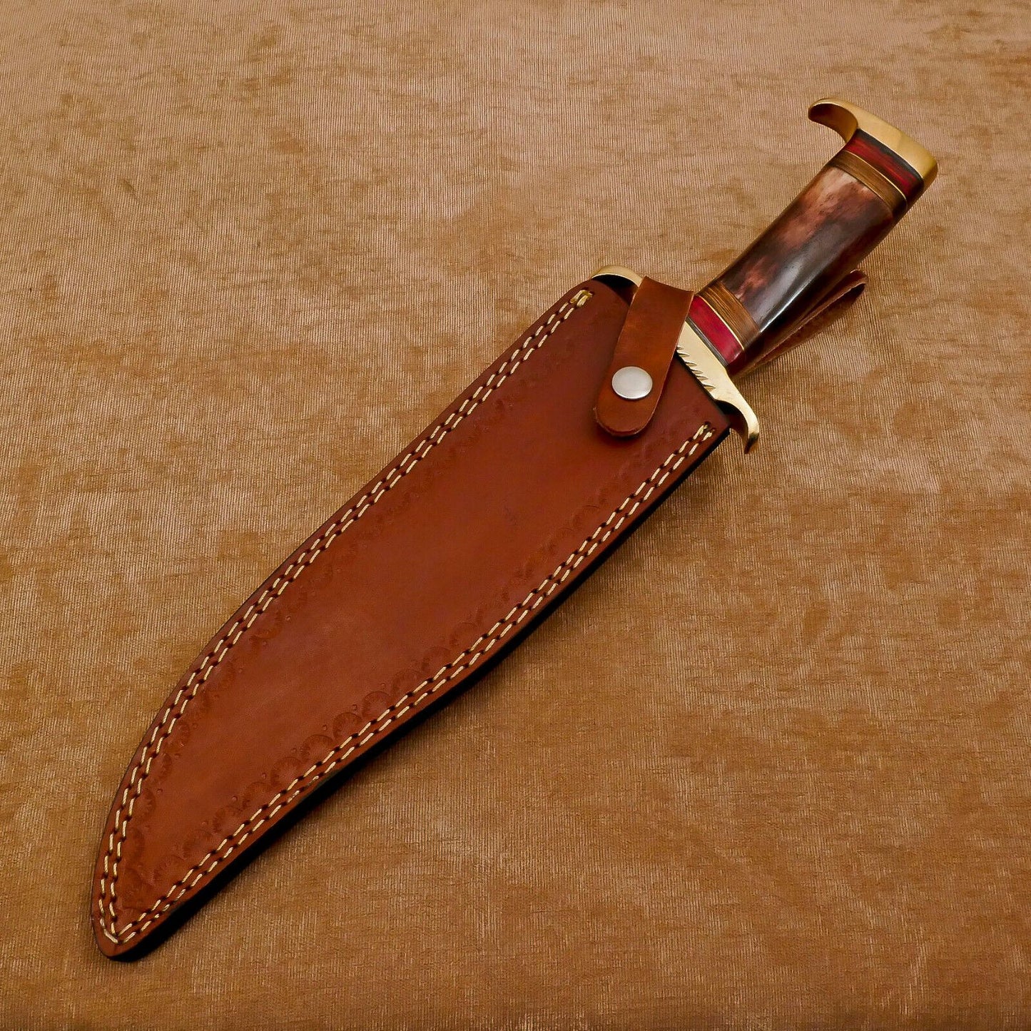 Handmade D2 Steel 12-Inch Clip Point Fixed Blade Bowie Hunting Knife with Sheath