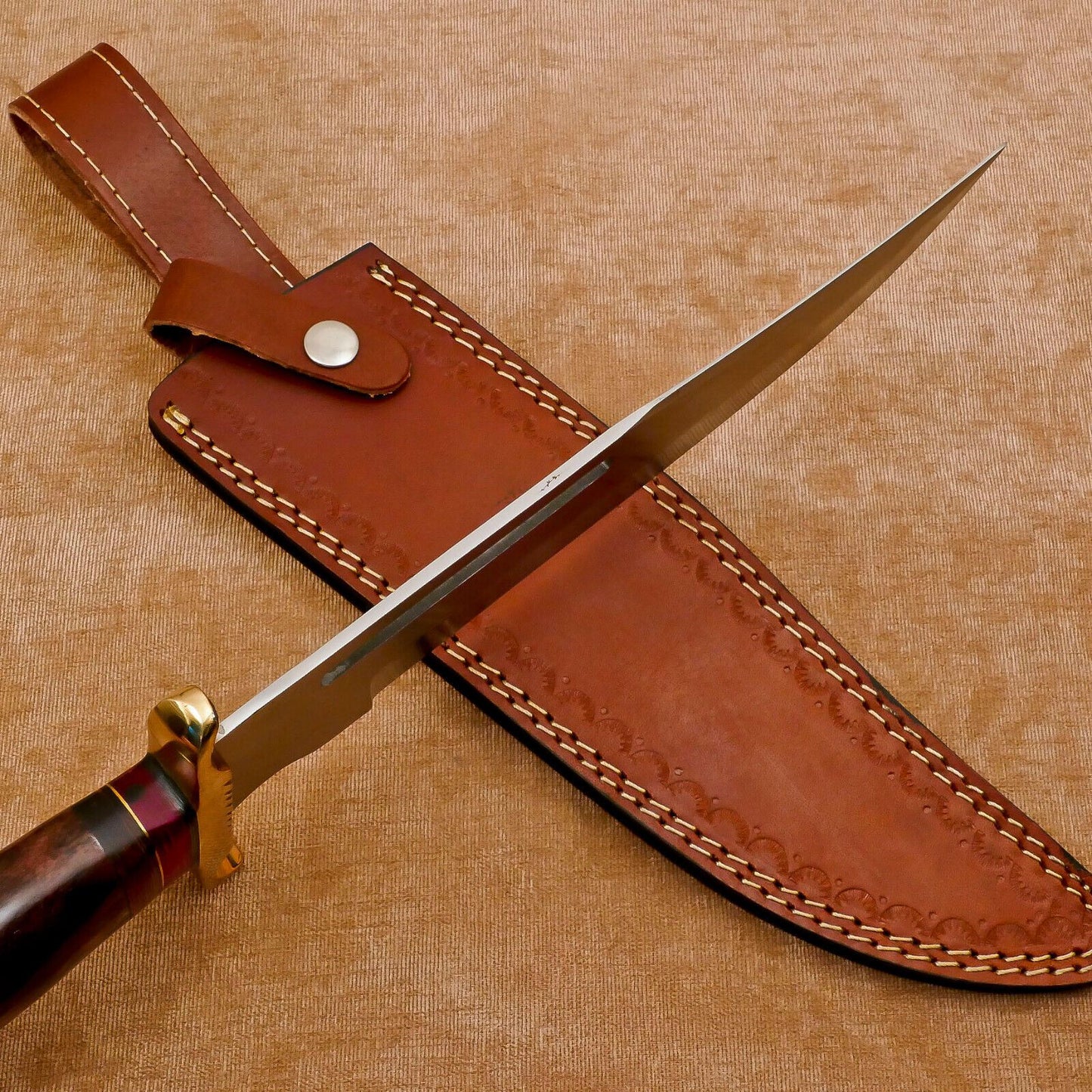 Handmade D2 Steel 12-Inch Clip Point Fixed Blade Bowie Hunting Knife with Sheath