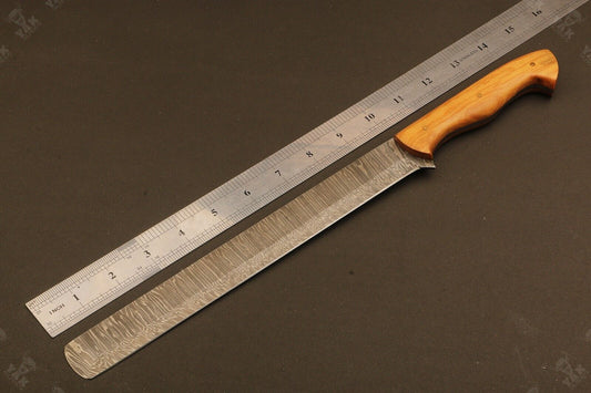 15" Hand Forged Fire Damascus Steel Brisket Knife for Kitchen, Chef & Outdoor Use