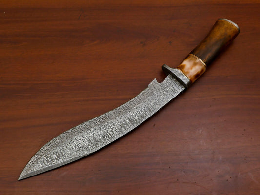 Heritage Forge 15" Damascus Bowie Knife with Stained Camel Bone Handle and Forged Guard