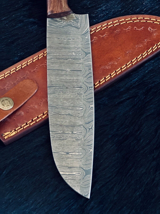 13" Custom Handmade Fire Damascus Steel Santoku Chef Knife – Premium Hand-Forged Blade