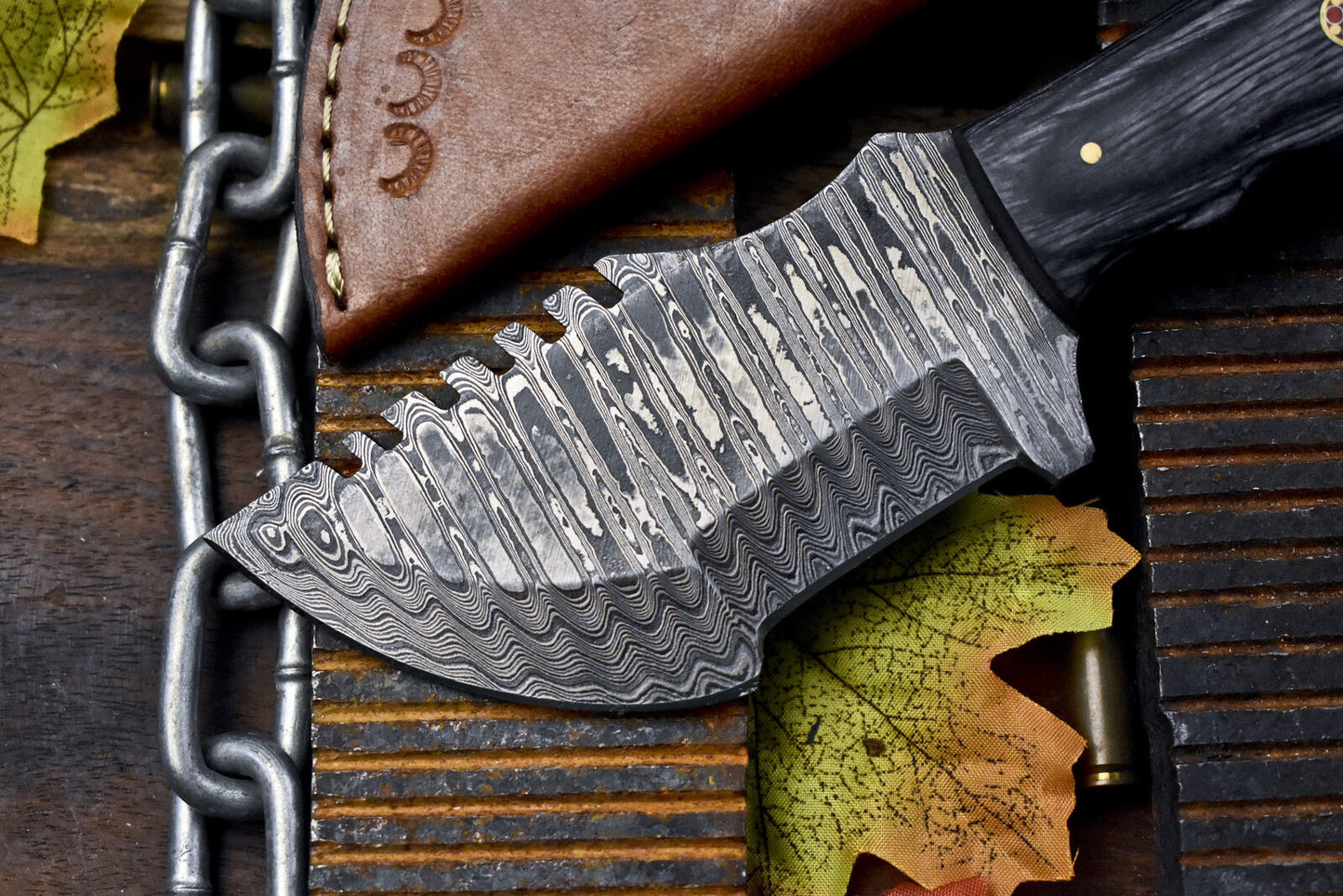 Forged Tracker Knife – Limited Edition Ladder Damascus Steel with Hardwood Handle for Survival & Bushcraft