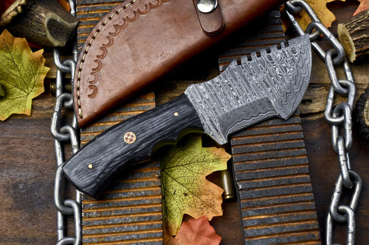 Forged Tracker Knife – Limited Edition Ladder Damascus Steel with Hardwood Handle for Survival & Bushcraft