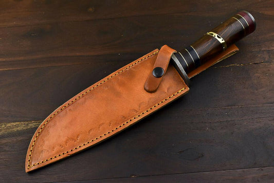 12.6" Handmade Damascus Bowie Knife with Walnut Wood Handle