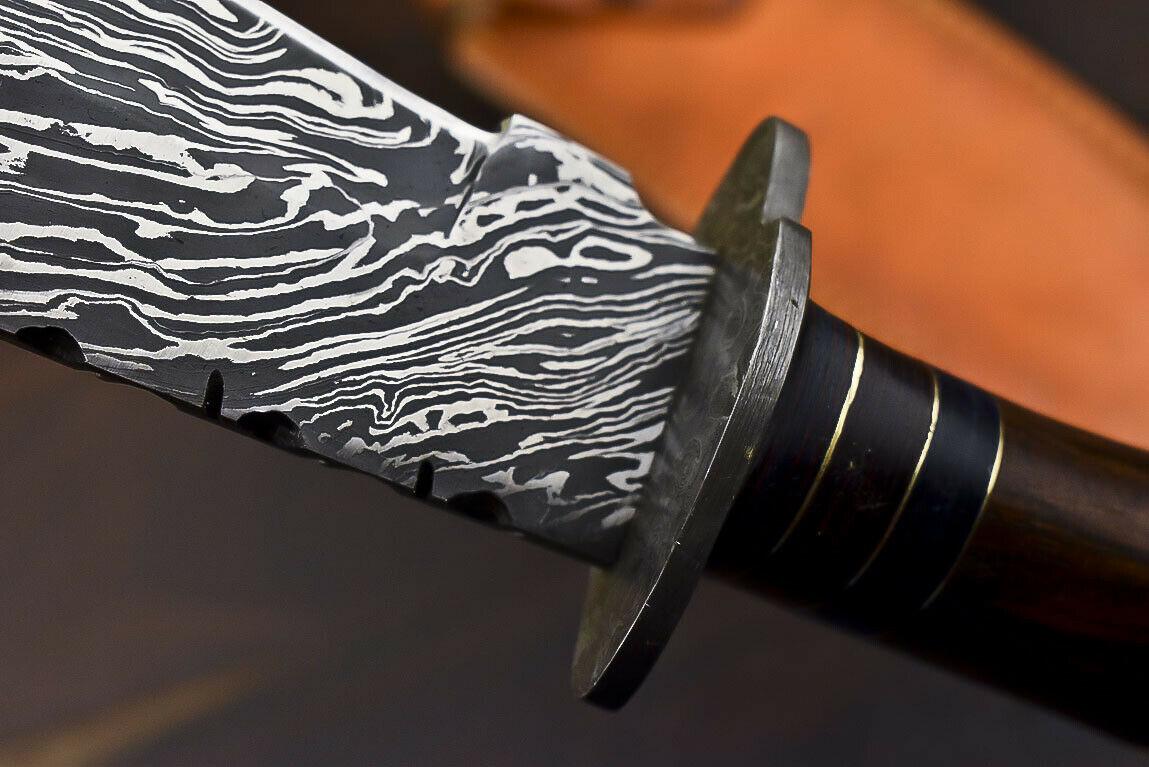 12.6" Handmade Damascus Bowie Knife with Walnut Wood Handle
