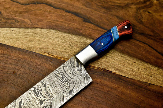 Custom Handmade Damascus Steel Chef Knife – Full Tang Sport Design, 384-Layer Blade