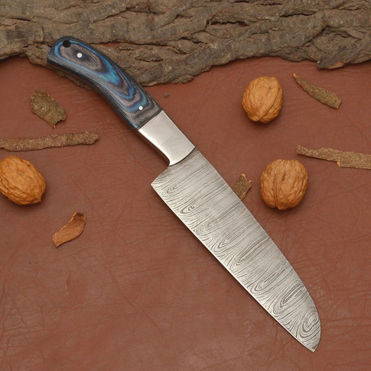 Chef Knife – Kitchen Knife with Full Tang Wood Handle & Leather Sheath