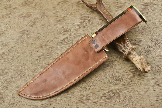 12.5" Damascus Bull Horn Butcher Bowie Knife Hunter's Edge