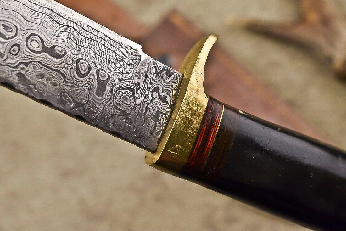 12.5" Damascus Bull Horn Butcher Bowie Knife Hunter's Edge