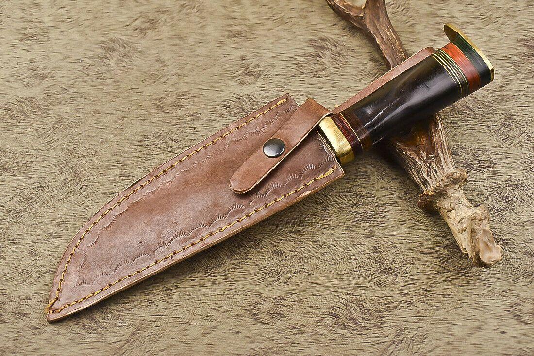 12.5" Damascus Bull Horn Butcher Bowie Knife Hunter's Edge