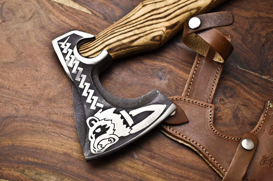 Custom Handmade Viking Axe – High Carbon Steel Laser Etched Battle Hatchet