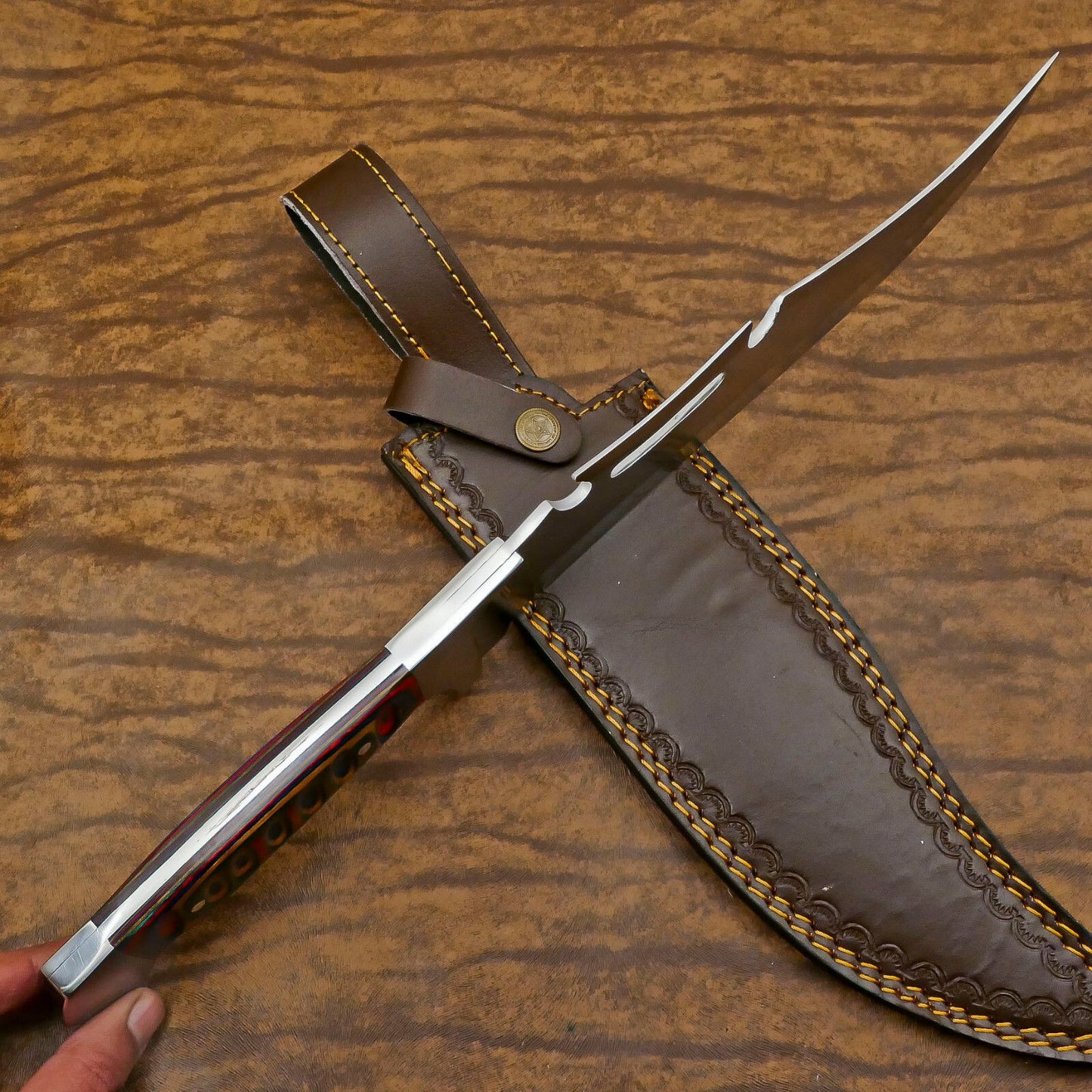 Rugged D2 Full Tang Bowie Knife | 12-Inch Blade with Pakka Wood Handle