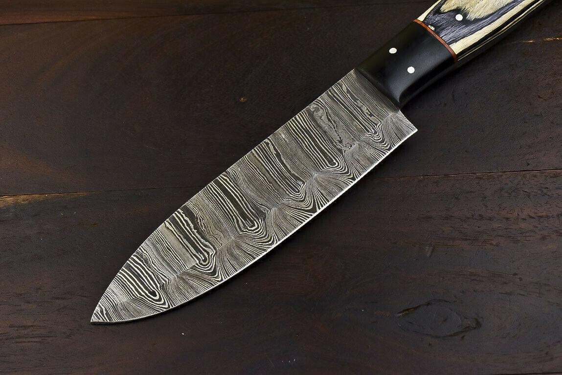 Rare Hand-Forged Damascus Steel Tanto Hunter & Chef Knife with Hard Wood Handle, 6-Inch Blade, 10.5-Inch Overall, Oil-Tempered 58-60 HRC, Full Tang