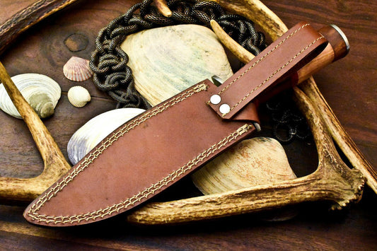 12" Handmade Damascus Steel Bowie Knife – Walnut Wood Handle