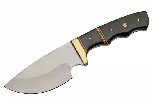 Buffalo Skinner Knife – 9.5" Stainless Steel Blade with Black Resin Handle & Leather Sheath