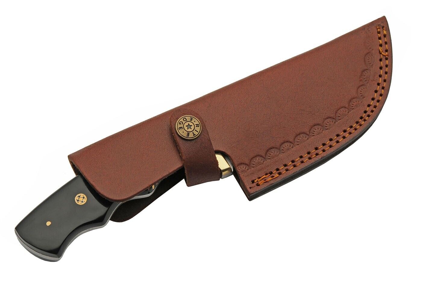 Buffalo Skinner Knife – 9.5" Stainless Steel Blade with Black Resin Handle & Leather Sheath
