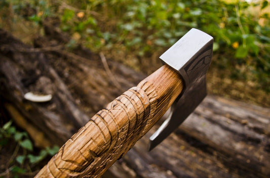 Custom Handmade Carbon Steel Viking Bearded Axe with Ash Wood Handle and Leather Sheath