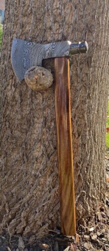 Handmade Damascus Steel Axe | Hand Forged Tomahawk with Integral Design – Hunting, Camping & Roofing Axe