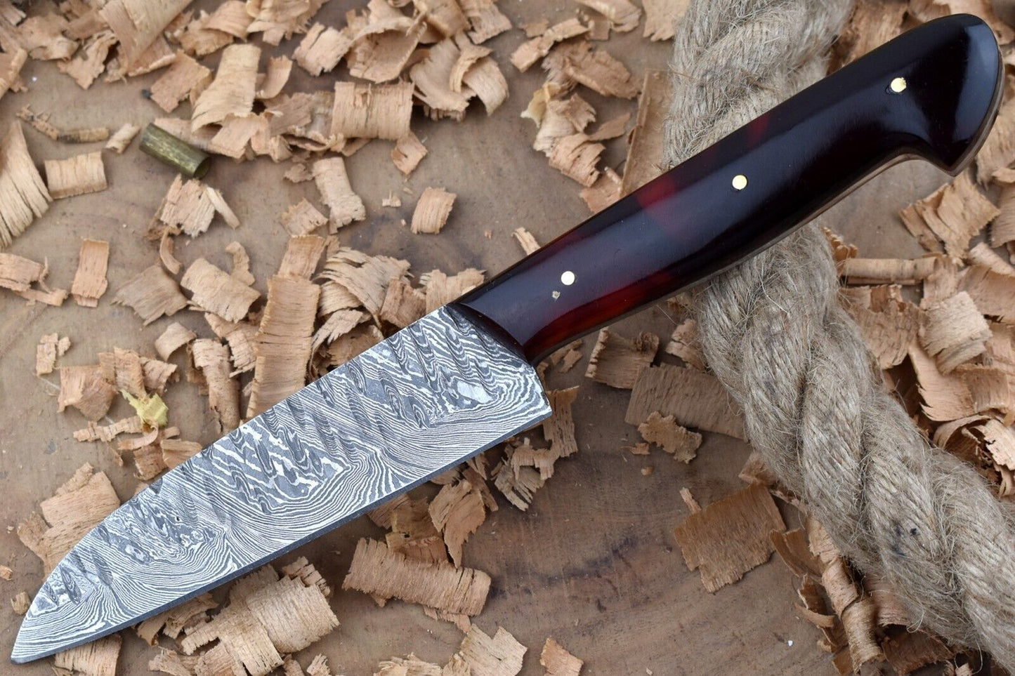 Custom Handmade Forged Damascus Steel Kitchen Chef Knife – Red & Black Resin Handle