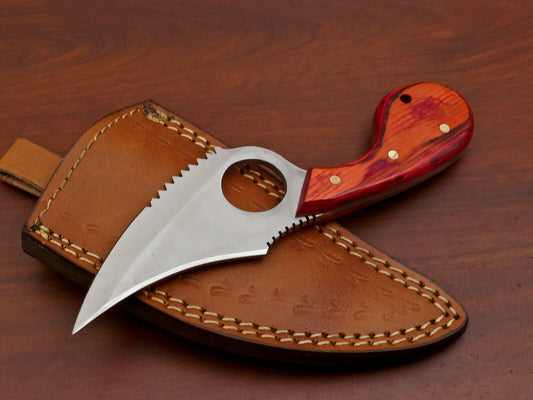 7" Stainless Steel Skinner Knife Full Tang Pakka Wood Handle with Leather Sheath