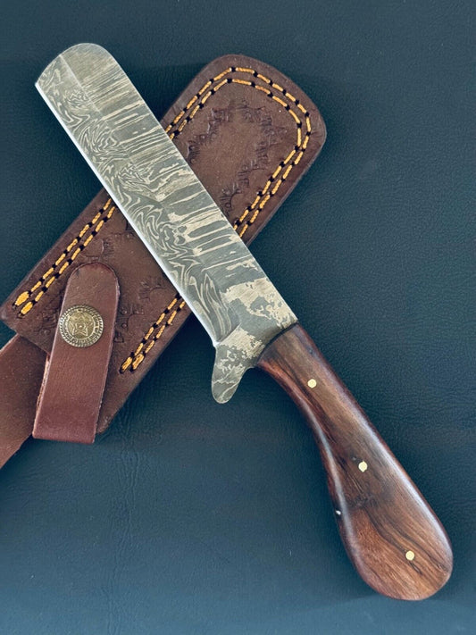 12" Bull Cutter Knife Fire Storm Damascus Steel Bull Cutter Knife With Wood Handle