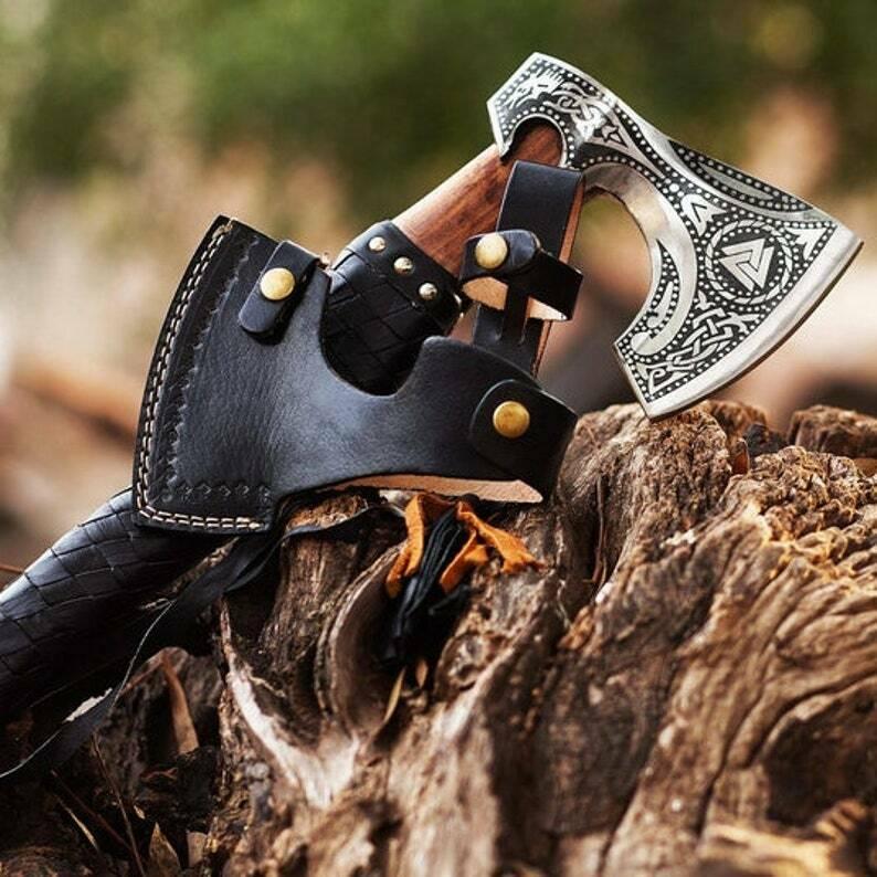 Handmade Forged High Carbon Steel Viking Tomahawk & Hunting Axe with Leather Sheath