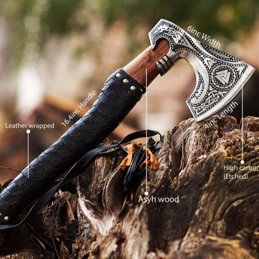 Handmade Forged High Carbon Steel Viking Tomahawk & Hunting Axe with Leather Sheath