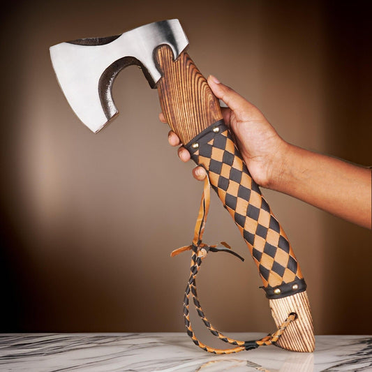 Custom Hand Forged Viking Axe Carbon Steel Bearded Battle Axe for Camping with Leather Sheath