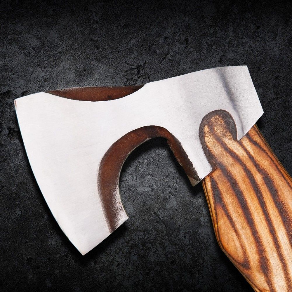 Custom Hand Forged Viking Axe Carbon Steel Bearded Battle Axe for Camping with Leather Sheath