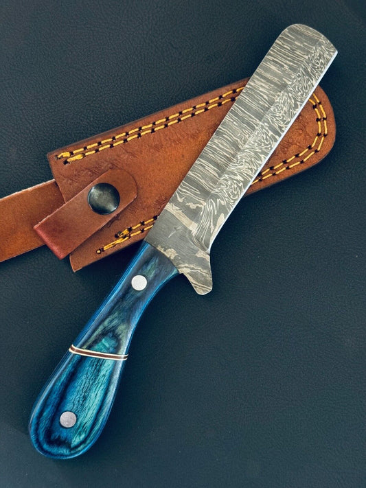 12" Best Damascus Steel Bull Cutter Knife Custom Bull Cutter With Wood Handle