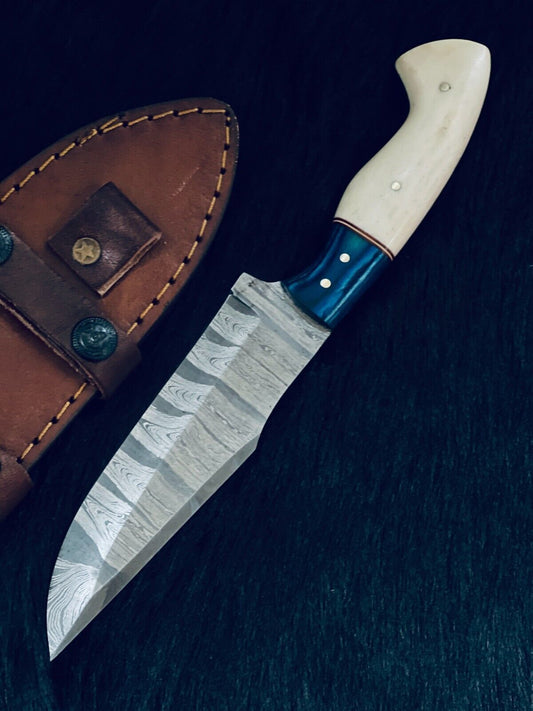 10.5" Heritage Forge Rain Drop Damascus Bowie Knife – Bone & Wood Handle