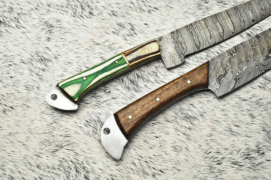Lot of 2 Handmade Damascus Steel Full Tang Chef Knives – Artisan Forged