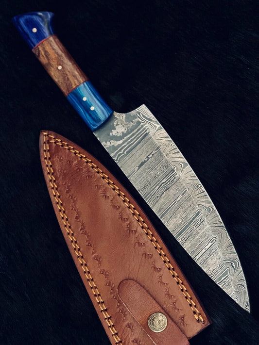 13" Custom Handmade Ladder Damascus Steel Sentoku Chef Knife – Camping