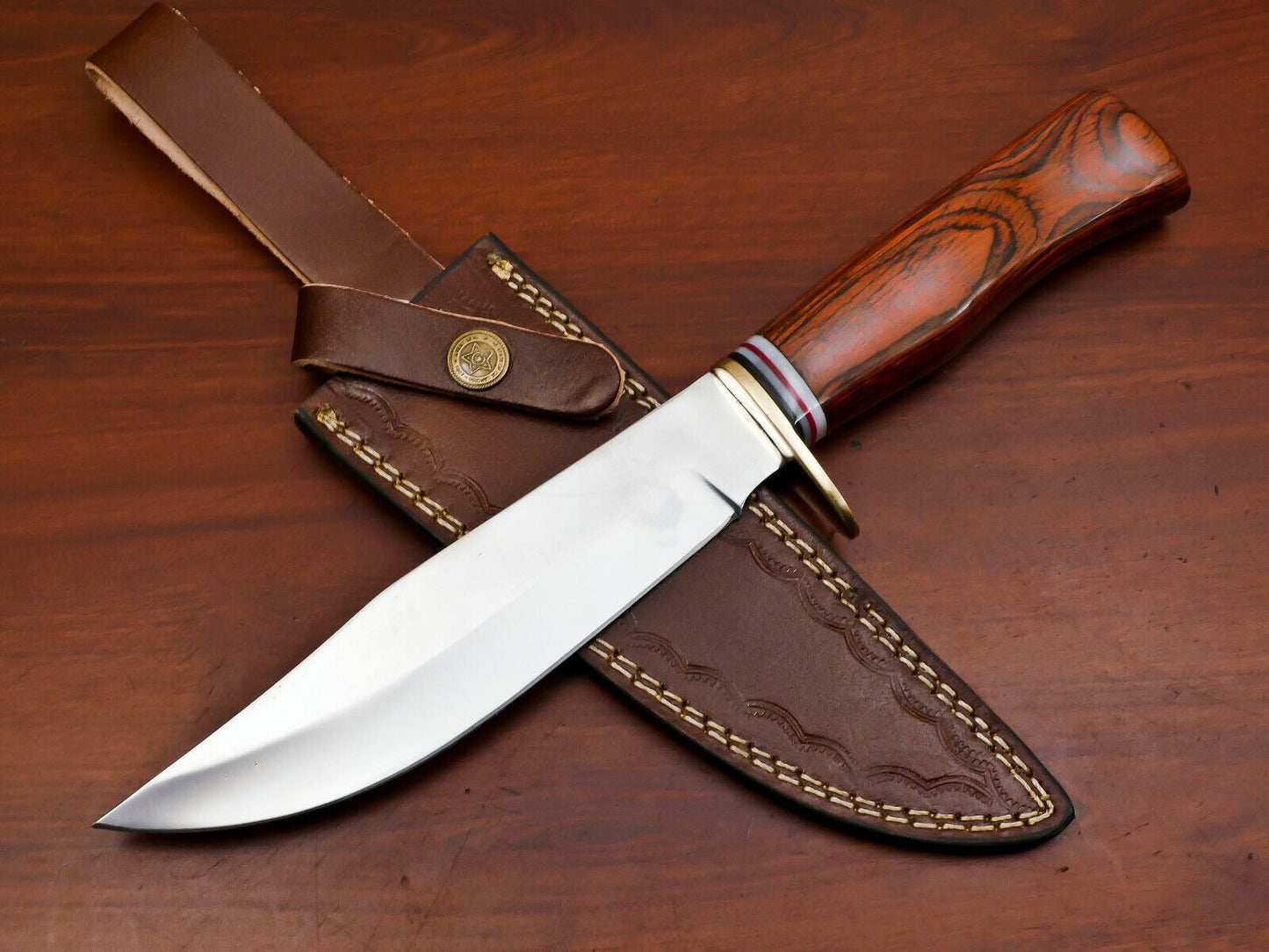 12-Inch D2 Steel Full Tang Bowie Hunting Knife with Pakka Wood Handle