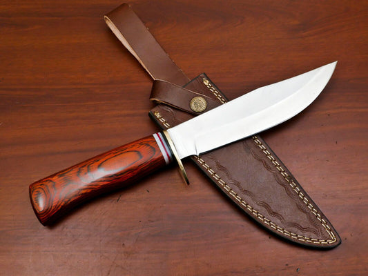 12-Inch D2 Steel Full Tang Bowie Hunting Knife with Pakka Wood Handle