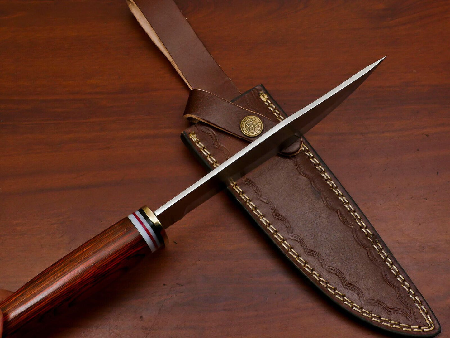 12-Inch D2 Steel Full Tang Bowie Hunting Knife with Pakka Wood Handle