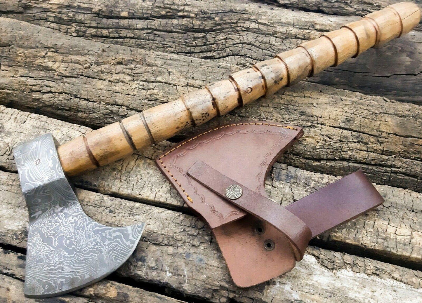 Handmade Damascus Axe Hatchet with Rosewood Handle & Leather Sheath | 512 Layer Damascus Steel Axe