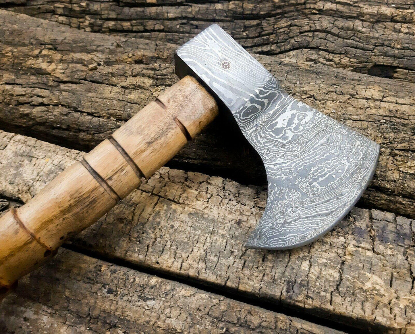 Handmade Damascus Axe Hatchet with Rosewood Handle & Leather Sheath | 512 Layer Damascus Steel Axe
