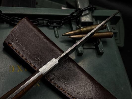 Handmade Damascus Steel Hunting Chef Kitchen Knife EDC with Wood Handle & Leather Cover