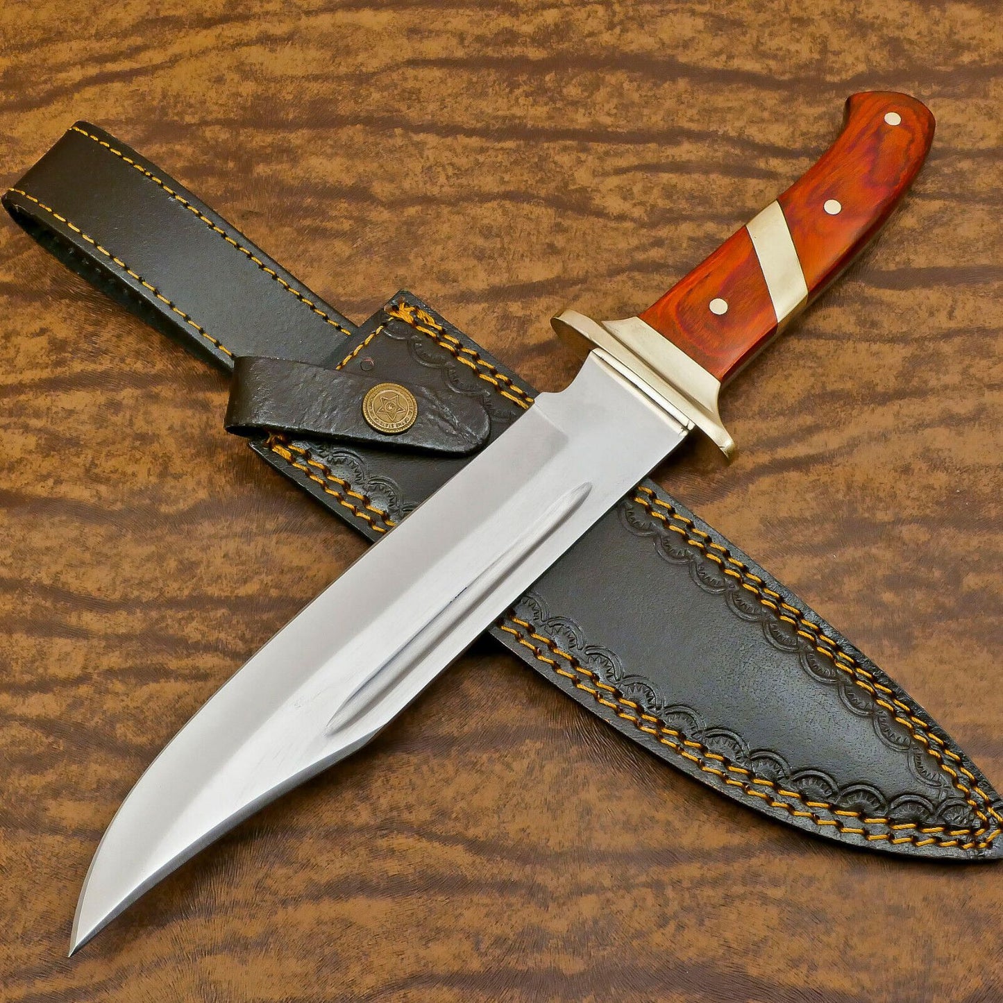 12-Inch Handmade D2 Clip Point Bowie Knife – Full Tang Hunting & EDC with Pakka Wood Handle0