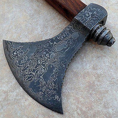 Custom Handmade Damascus Steel Hunting Axe – Twist Pattern Blade with Walnut Wood Handle