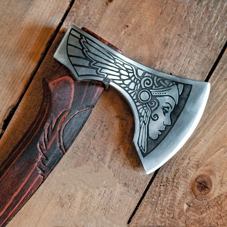 Custom Handmade Carbon Steel Viking Hatchet Tomahawk Hunting Axe – Freya Axe with Leather Sheath