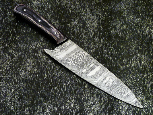 12" Hand Forged Damascus Steel Chef Knife | Professional Kitchen Knife Hard Wood Handle