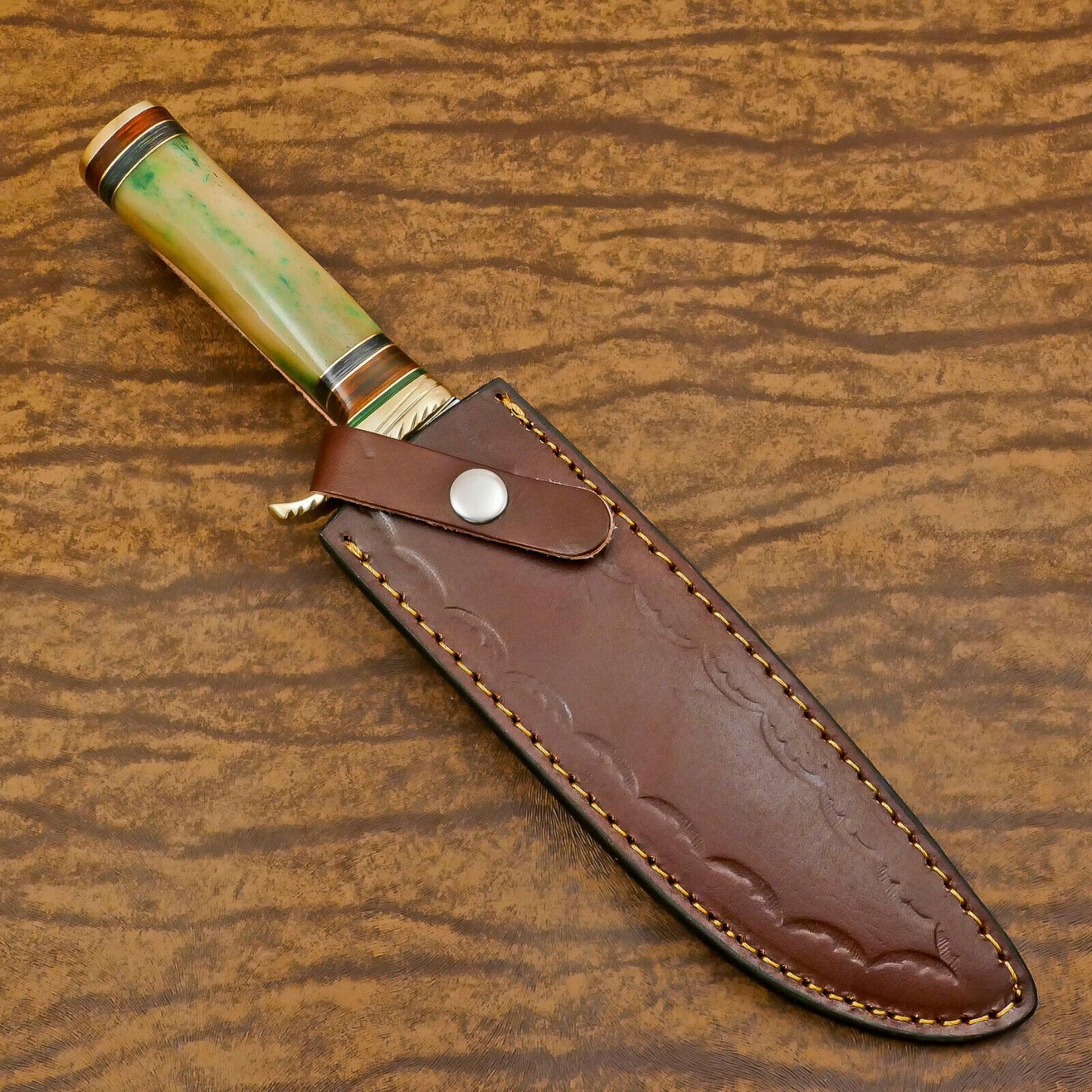 Handmade D2 Steel Bowie EDC Hunting Knife with Bone & Wood Handle – 12 Inch Full Tang
