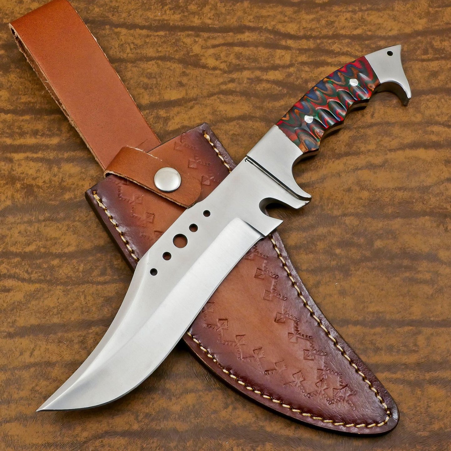 Handmade 12 Inch D2 Steel Full Tang Bowie Hunting Knife with Pakka Wood Handle – Survival & Camping Knife