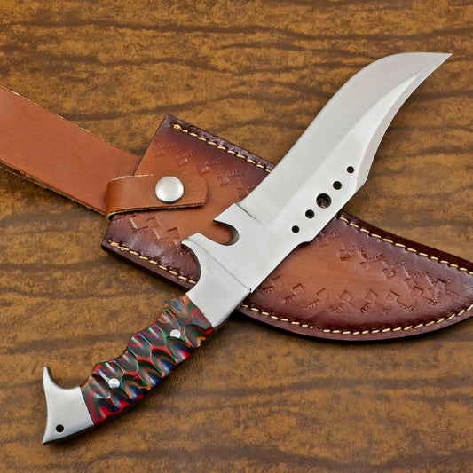 Handmade 12 Inch D2 Steel Full Tang Bowie Hunting Knife with Pakka Wood Handle – Survival & Camping Knife
