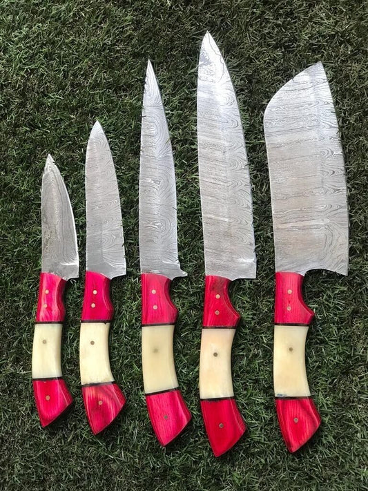 9"-13" Custom Hand-Forged Twist Damascus Steel Chef Knife Set Hunting Knife