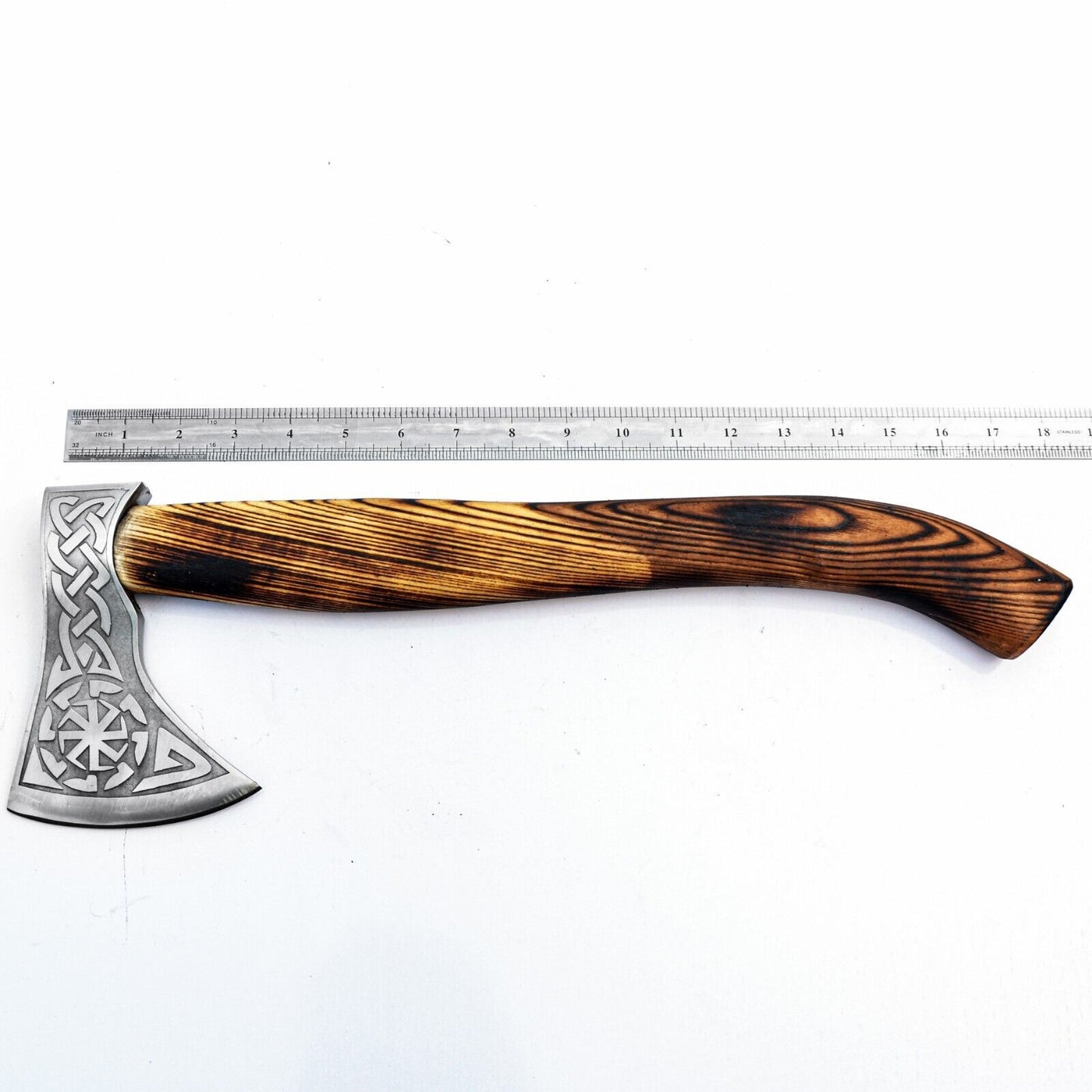 Hand Forged Viking Axe 19 Inch Carbon Steel Battle Ready Throwing Hatchet with Ash Wood Handle and Leather Sheath